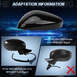 Compatible with Honda Civic 11th Gen 2022 2023 2024 LX EX EX-L Si Sedan Sport Side Mirror Cover, Driver Left Side Mirror Cap Without Turn Signal