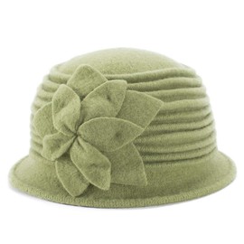 Lawliet Womens 1920s Look 100% Wool Beret Beanie Cloche Bucket Winter Hat A543 (Green)
