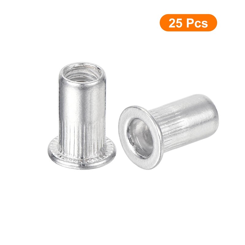 sourcing map 25Pcs Rivet Nuts Flat Head, M5 Aluminum Alloy