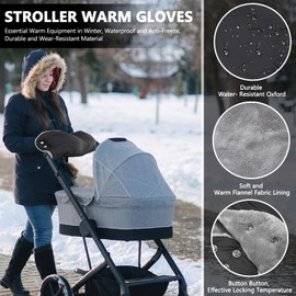 MTINRNI Hand warmer for prams, hand muff for prams, pram muff with warm fleece, waterproof and windproof, universal size for most prams, buggies, keeps your hands nice and warm in winter.