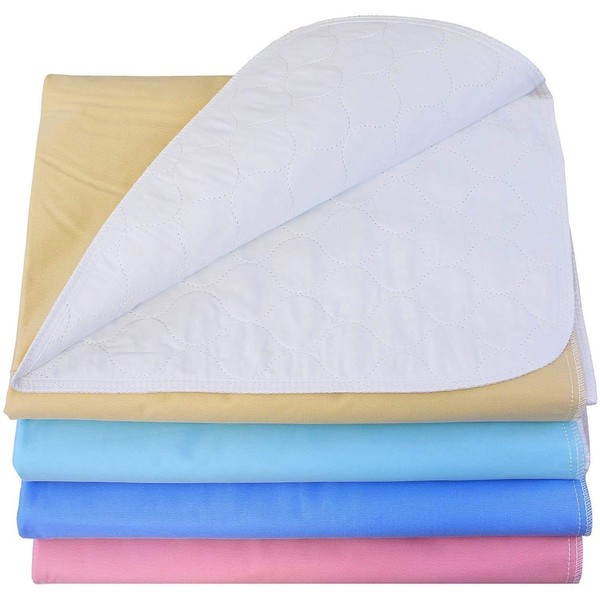 4 Pack - Heavy Weight Soaker 34x36 Waterproof Reusable Incontinence Underpads/Washable Incontinence Bed Pads - Green, Tan, Pink and Blue - Great for Adults, Kids and Pets - 9oz Soaker