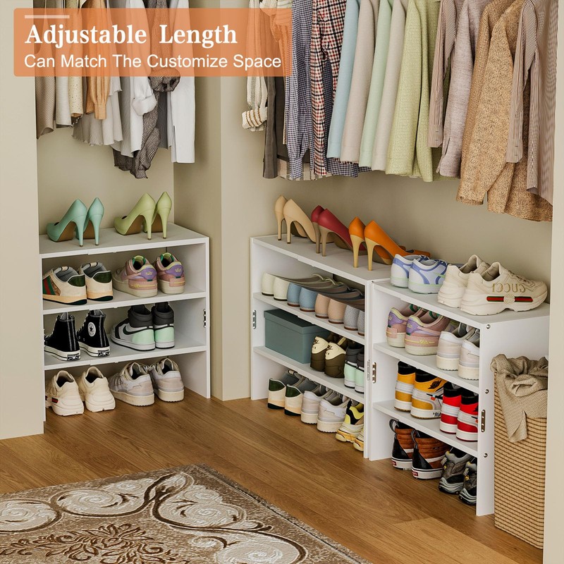 3-Tier Small Shoe Rack Organizer for Closet, White Expandable Shoe