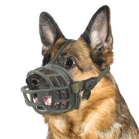 Dog Muzzle, Soft Rubber Basket Muzzle for Small Medium Large Dogs, Adjustable Cage Muzzle Prevent Biting Chewing Barking, Allow Drinking Panting (M-Size 3, Green)