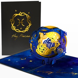 Lovepop® Special Birthday Card Zodiac Sign Pisces Unique 3D Pop-Up Birthday Card with Premium Envelope & Hidden Compartment Extraordinary Folding Card for Astro Fans (Pisces)