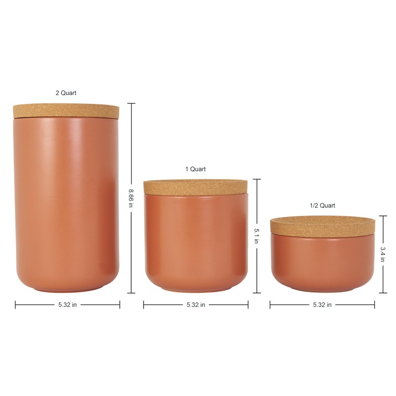 Kamenstein Ceramic and Cork Lid Stackable Canisters, Natural Cork and