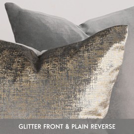Phantoscope Pack of 2 Sparkling Velvet Decorative Solid Throw Decorative Pillow Cover Soft Gold Glitter Square Cushion Cover Pillowcase for Couch Bed and Chair, Grey, 12 x 20 inches, 30 x 50 cm