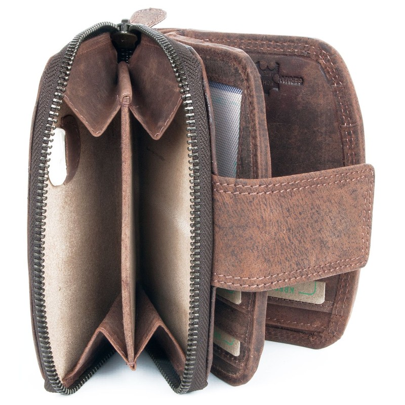Natural Brown Bifold Designed Genuine Leather Wallet Green Valley