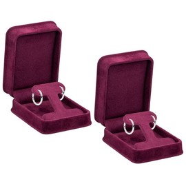Burgundy Velvet T-Style Earring Box, 2 Pack, Rich Luxury Suede, Elegant Diamond Earring Case, With Black Velour Interior, Jewelry Display Gift Box, For Unique Proposal, Engagement Or Wedding