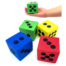 4 Foam Jumbo Playing Dice - Red, Yellow, Blue, Green - Kids Outdoor/Indoor Games, Classroom Supplies