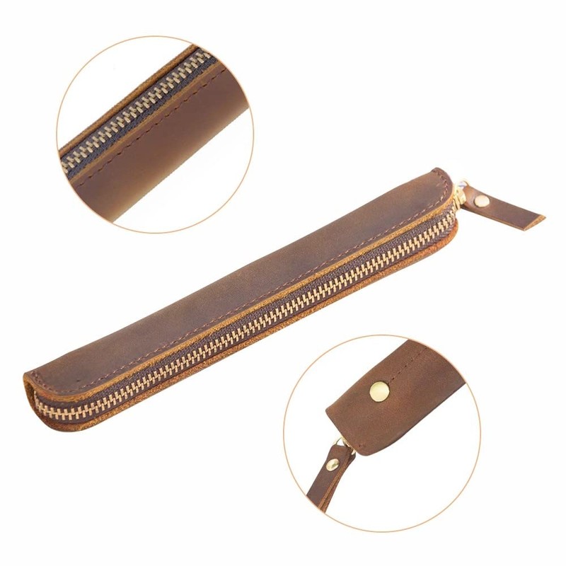 Leather Pencil Case, Retro Pencil Case, Portable Pen Case with