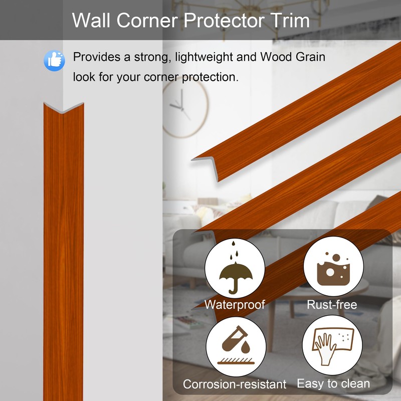 3 Pcs 49" Wall Corner Protector Trim, Walnut Wood Grain