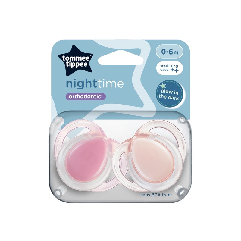 Tommee Tippee Nighttime soother, 0-6 months, 2 pack of glow