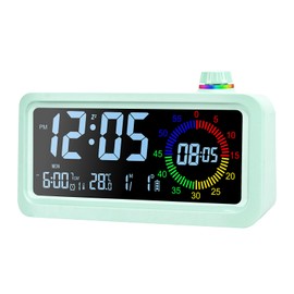 Podazz Digital Alarm Clock, Visual Color LED Screen Alarm Clock with Timer, 2 Levels Brightness, 3 Volume,3 Alarm Tones,Snooze,12/24H,60 mins Countdown,2 Temperature Display Modes, for Bedroom(Green)