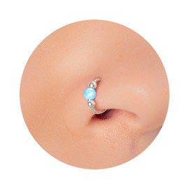 Hammered Nose Ring Hoop 20 Gauge - Blue Opal 925 Silver Nose Hoop - Hypoallergenic Nose Piercing Ring