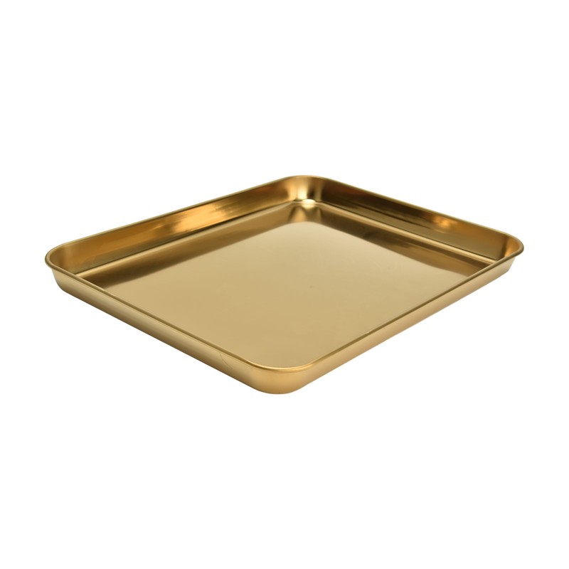 Stainless Steel Rectangular Tray Flat Bottom Plate Restaurant Home Golden