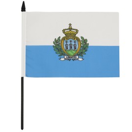 San Marino Table Flag 5'' x 8'' - Sammarinese Desk Flag 21 x 14 cm - Black plastic stick and base - Drapeau Saint Marin AZ FLAG