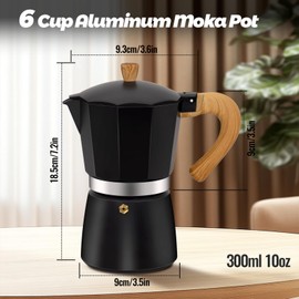 Vaolvpant 6 Cup Aluminum Moka Pot Black Classic Stovetop Espresso Coffee Maker 300ml 10oz Coffeemaker Percolator Mocha Express Classic Cafe Maker for Italian and Cuban Café Brewing