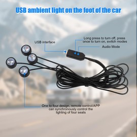 TNAIYH Car Interior LED Lights, 4 in 1 RGB Smart APP & Remote Control Vehicle Under Dash Neon Ambient Lighting with USB Port, Music Sync Auto Footwell Lamp, Universal for Truck SUV Sedan