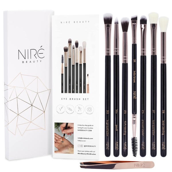 Niré Beauty Eye Brush Set - Award Winning Eye Makeup Brushes for Eyes and Brows Including Eye Shadow Brush Set, Eyebrow Brush and Tweezers