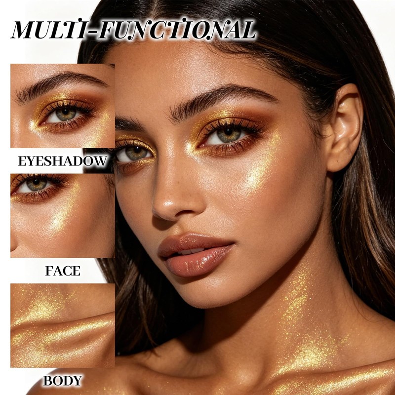 PASNOWFU Green Gold Glitter Chameleon Eyeshadow, Multi-Chrome Color Shift Eye