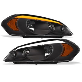 Topline_autopart Sequential LED Strip Tube Bar Black Housing Crystal Headlights Signal Lamps Amber Reflector nb Compatible With 06-13 Chevy Impala / 14-16 Limited / 06-07 Monte Carlo