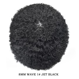 F M FACE MIRACLE NEW YORK Afro Toupee for Black Men All PU Injected Afro Curl Mens Toupee Brazilian Human Hair Piece African American Mens Hair System Clear Poly Male Hair Prosthesis