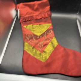 Hobby Lobby Metallic Red And Green Fabric Stocking With Embroidery 2012 Hobby Lobby