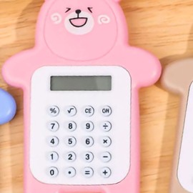 Cute Mini Cartoon Calculator Bear Style Lightweight 8 Digit Portable Calculator Ideal for Students (Pink Bear)