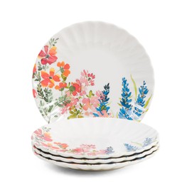 The Farmhouse by Rachel Ashwell Melamine Salad Plates, 8 Inch, Darlington Floral Design, Scalloped Edge, Set of 4