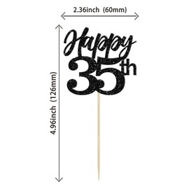 Gyufise 24Pcs Happy 35th Cupcake Toppers Glitter Number 35 Cupcake Picks Decorations for 35th Birthday Wedding Anniversary Party Supplies Black