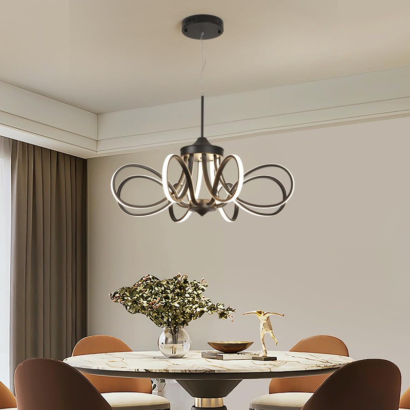 LANGLITIAODENG Chrome/Black LED Ceiling Light with Remote Control, Dimmable Lustre