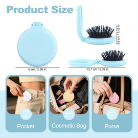 Lilingsty Mirror Hair Brushes Bulk, 6 Colors DIY Mini Round Folding Pocket Hair Brush Portable,Travel Hairbrush Wet and Dry Hair for Women Girls Kids Hair Brush (60 Pack)