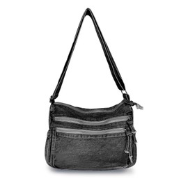 AdiStylinno Denim Shoulder Bag for Women, Large Capacity Canvas Jean Tote Bag Retro Casual Hobo Messenger Bags, Lightweight Crossbody Bag with Multi Pockets and Adjustable Shoulder Strap (Black)