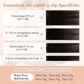 Clip-In Extensions aus Echthaar, 25 cm, 50 g, Remy-Echthaar-Extensions mit Clip, #1B, Naturschwarz, 8 Stück