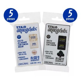 T.Taio Esponja Y Jabón 2 En 1, Concha Nácar 5pzas / Carbón 5pzas