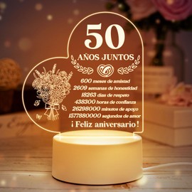 50 Aniversario Bodas Oro, Regalos 50 Aniversario Boda, Lámpara de Noche, Bodas de Oro 50 Aniversario, Regalos para 50 Aniversario Boda, Regalo 50 Aniversario Bodas Oro