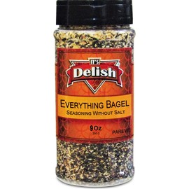 Everything Bagel Seasoning Blend with No Salt by It's Delish, 9 Oz Medium Jar – Premium All Natural Bagel Spice Seasoning Mix Without Salt for Bagels, Buns, Bread, Salad Topping Seasonings for Food - USA Made, Salt-Free, Keto, Vegan, Kosher
