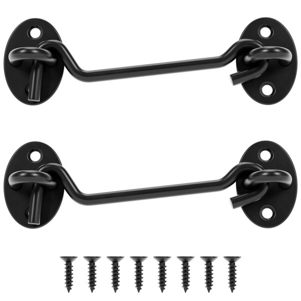 EVCUHASL 5 Inch Privacy Hook and Eye Latch, Black Iron