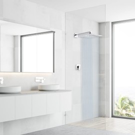 Chrome Rain Shower Head with Extension Arm 12 Inch Square Shower Head with 16 Inch Shower Arm Large Stainless Steel Rainfall Showerhead Waterfall Full Body Coverage by GGStudy