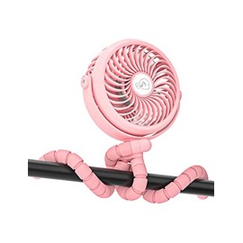 Battery Operated Stroller Fan, Creiv Rechargeable Handheld Fan,Portable USB Stand Desk Fan with Flexible & Windable Tripod,3 Different Level Wind Speeds and LED Lighting Available(pink)