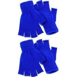 SATINIOR 2 Pair Unisex Winter Half Finger Gloves Knitted Fingerless Mittens Warm Stretchy Gloves in Common Size(Blue)
