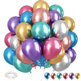 Metallic Balloons, 12 Inch Rainbow Chrome Balloons, 35Pcs Assorted Colors Multicolor Metallic Purple Red Green Blue Silver Rose Gold Latex Balloons for Kids Birthday Wedding Carnival Party Decorations