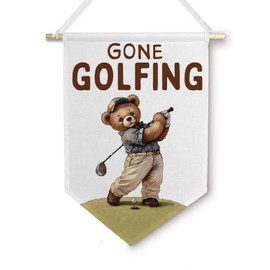 BlissfulAbon Golf Bear Nursery Wall Canvas Banner, Bear Nursery Decor, Gone Golfing Cute Animal Wall Hanging Decor Pennant Flags for Kids Boys Room Bedroom Playroom, 11×15 Inch