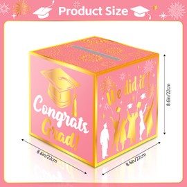 JWSCYSY Graduation Card Box Holder, Congrats Grad Foldable Cardboard Decorations Box for Graduation Party Favors Decor Party Supplies (Pink Gold)