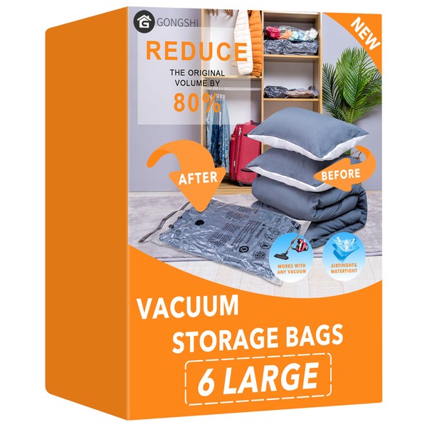6 Large Vacuum Storage Bags,Plastic Packaging Bags,Space Saver Sealer Compression