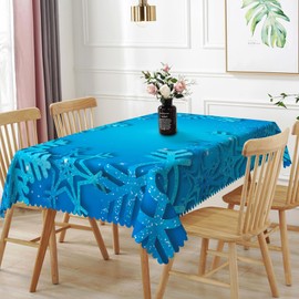 TTQYFNM 54x86inches Blue Snowflake Rectangle Tablecloth Wipeable Polyester Fabric Dining Table Cloth Cover for Christmas Winter Holiday Farmhouse Indoor Outdoor Picnic Camping Party Decor Supplies