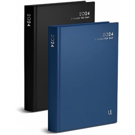 2025 A5 Hardcover 2 Pages Per Day Diary Classic Planner Appointment Office Desk Diaries Dairy (Blue)