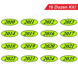Oval Year Model Adhesive Windshield Sticker – 14” x 5.5” – Choose 14-Dozen (2012-2025) or 16-Dozen (2010-2025) | Fluorescent Vinyl, Waterproof, Removable Adhesive (Chartreuse & Black Oval 2010-2025)