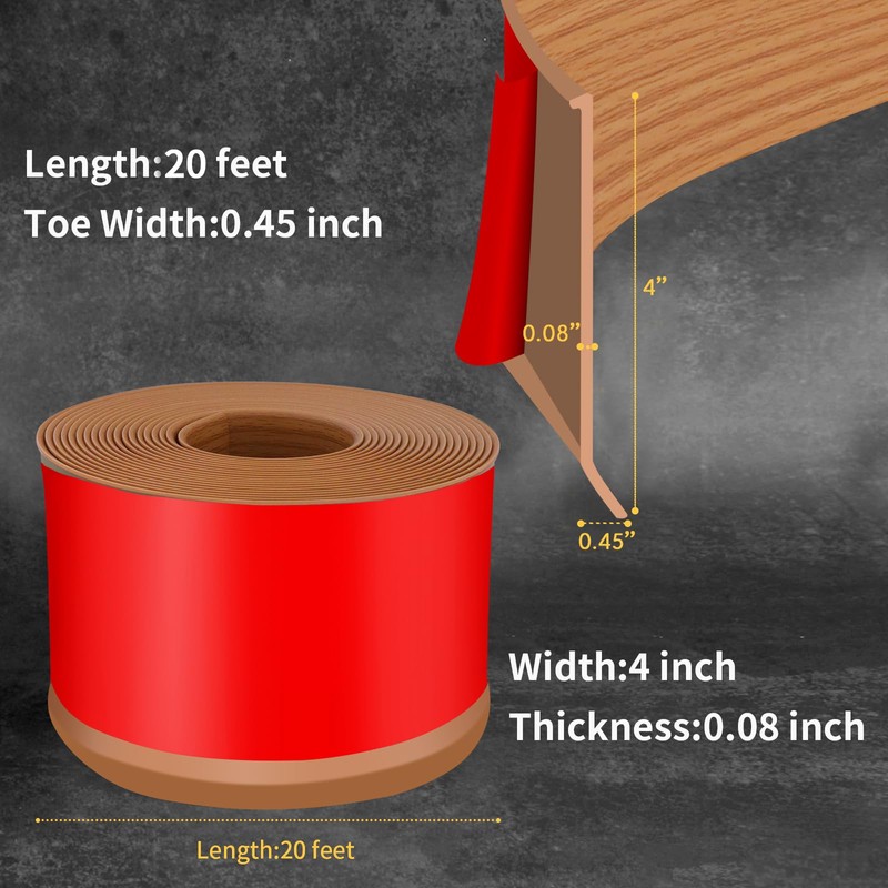 Heonay Flexible Baseboard Molding Trim 4 Inch Self-Adhesive Vinyl Wall