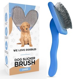 We Love Doodles Slicker Brush for Long Haired Dogs with Ergonomic Handle - Professional Quality Dog Grooming Brush for Shedding - Doodle Loving Design:_Small